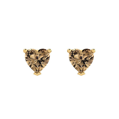 1 ctw Champagne Studs Earrings | 5mm Heart Cut White Gold Push back | April Birthstone