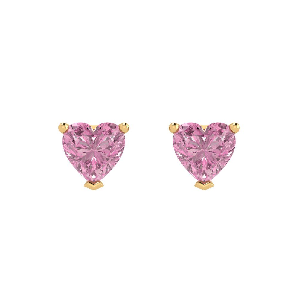 1 ctw Pink Zirconia Studs Earrings | 5mm Heart Cut White Gold Push back | April Birthstone
