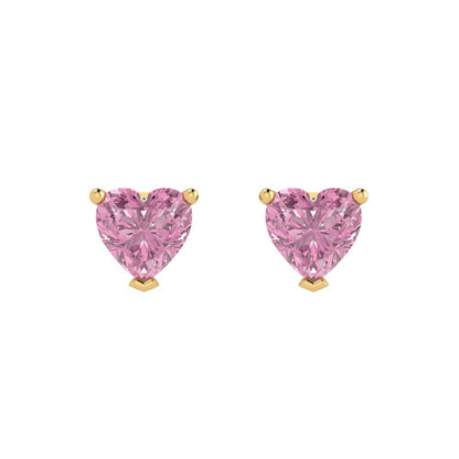 1cttw Heart Cut Simulated Pink Diamond Gold-Plated 925 Silver Push Back Stud Earrings