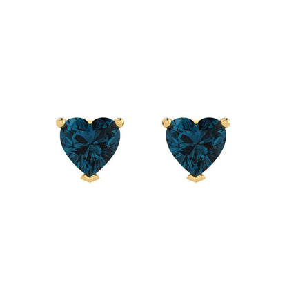 1 ctw London Blue Topaz Studs Earrings | 5mm Heart Cut White Gold Push back | December Birthstone