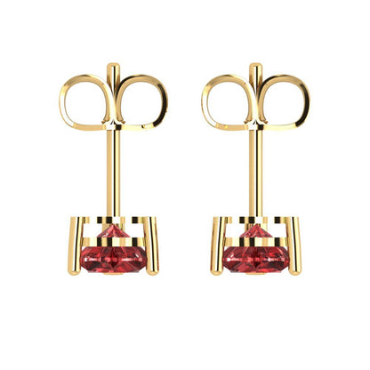 1 ctw Garnet Studs Earrings | 5mm Heart Cut White Gold Push back | January Birthstone