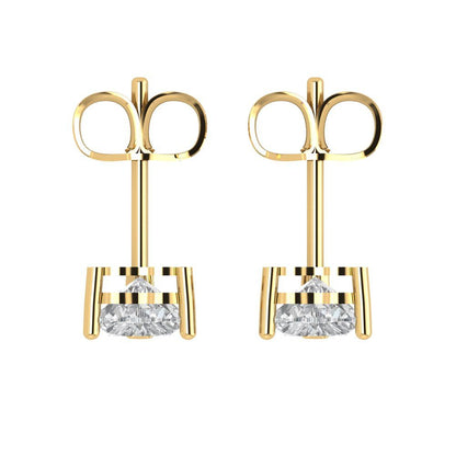 1 ctw Zirconia Diamond Studs Earrings | 5mm Heart Cut White Gold Push back | April Birthstone