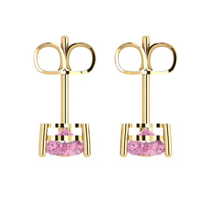 1 ctw Pink Zirconia Studs Earrings | 5mm Heart Cut White Gold Push back | April Birthstone
