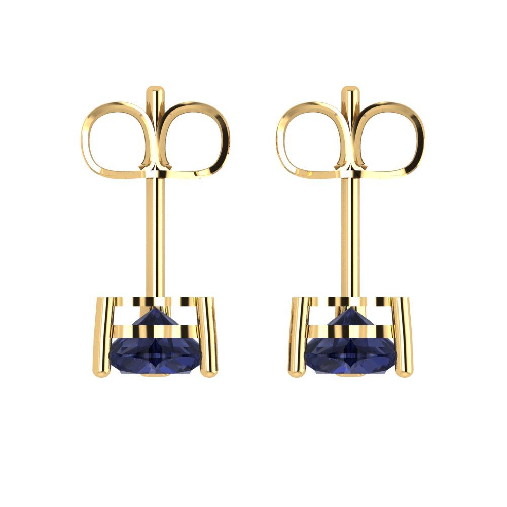 1 ctw Blue Sapphire Studs Earrings | 5mm Heart Cut White Gold Push back | September Birthstone