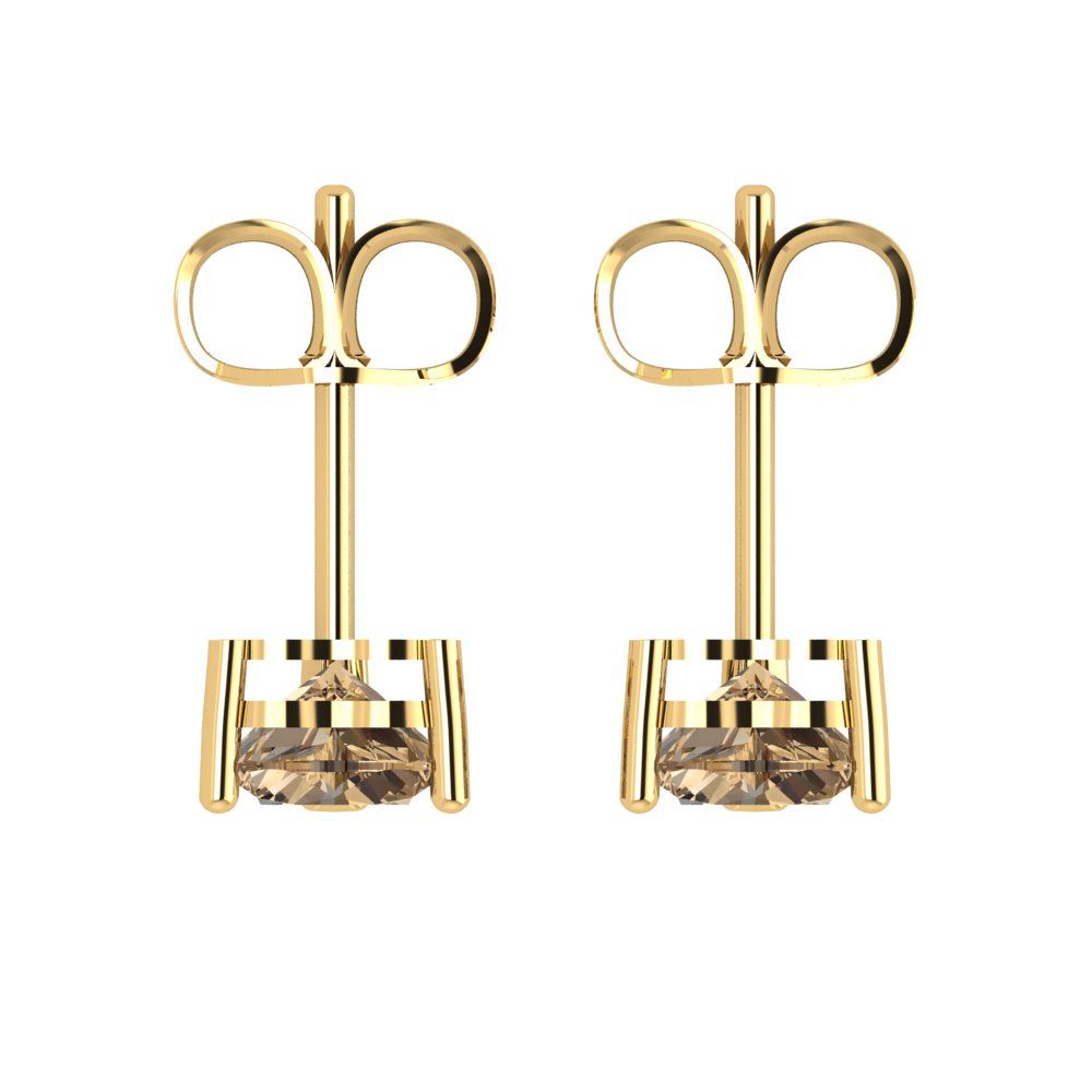 1cttw Heart Cut Simulated Champagne Diamond Gold-Plated 925 Silver Push Back Stud Earrings