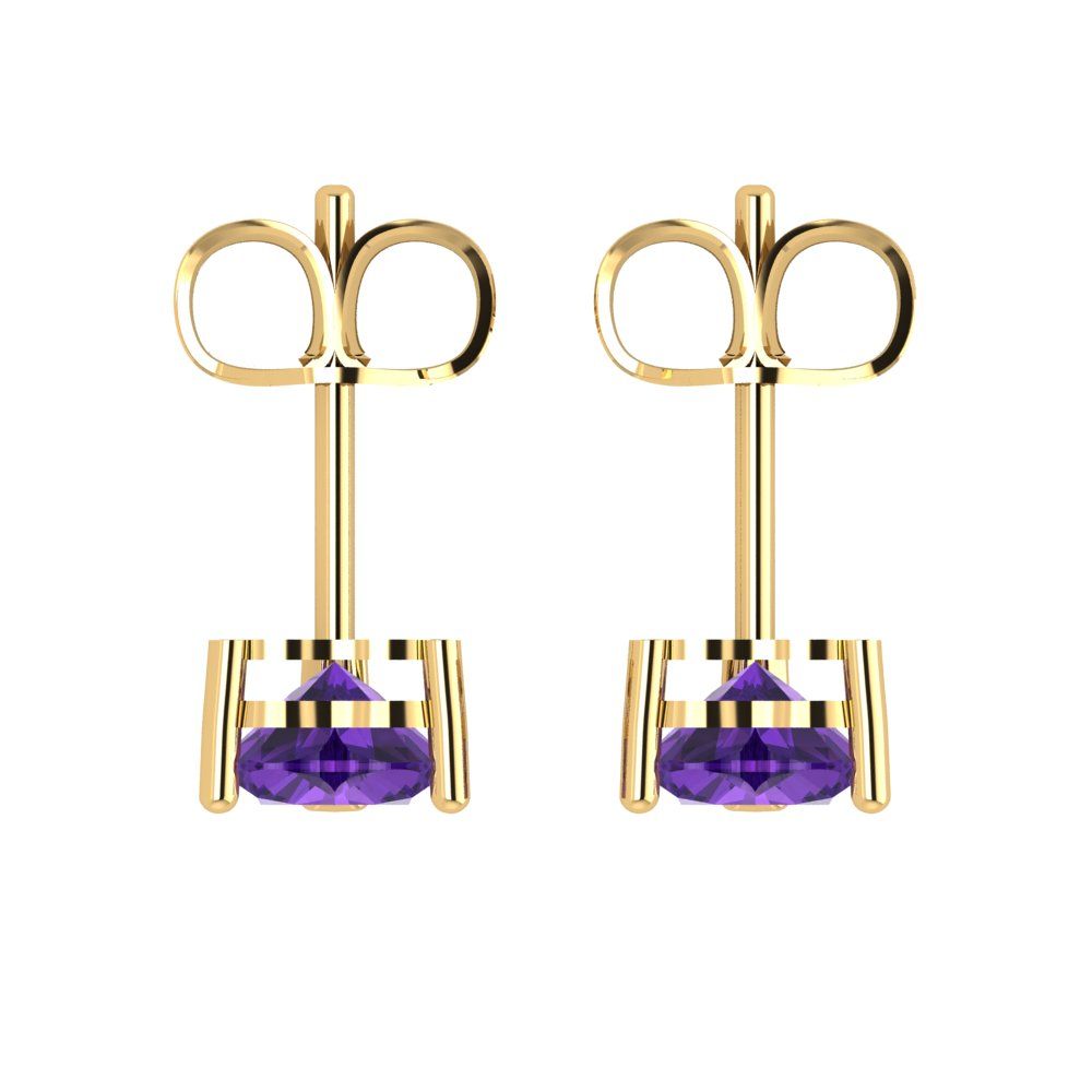1 ctw Amethyst Studs Earrings | 5mm Heart Cut White Gold Push back | February Birthstone