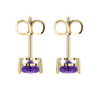 1 ctw Amethyst Studs Earrings | 5mm Heart Cut White Gold Push back | February Birthstone