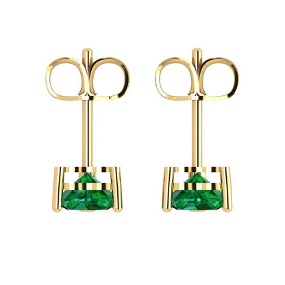 1 ctw Emerald Studs Earrings | 5mm Heart Cut White Gold Push back | May Birthstone