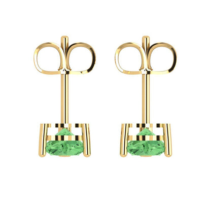 1 ctw Green Zirconia Studs Earrings | 5mm Heart Cut White Gold Push back | April Birthstone