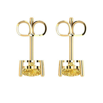 1 ctw Yellow Zirconia Studs Earrings | 5mm Heart Cut White Gold Push back | April Birthstone