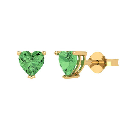 1.5 ctw Green Zirconia Studs Earrings | 6.0mm Heart Cut White Gold Push back | April Birthstone