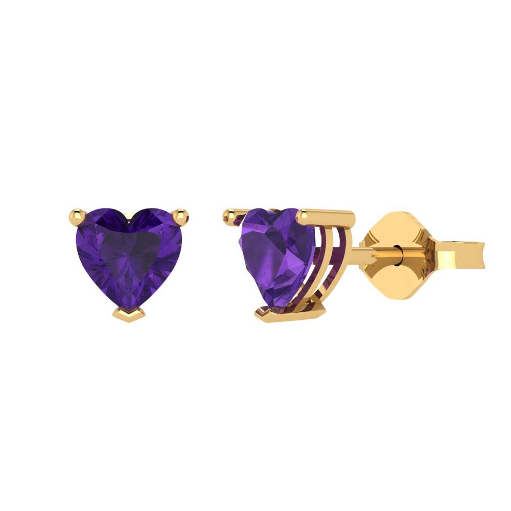 1.5 ctw Amethyst Studs Earrings | 6.0mm Heart Cut White Gold Push back | February Birthstone