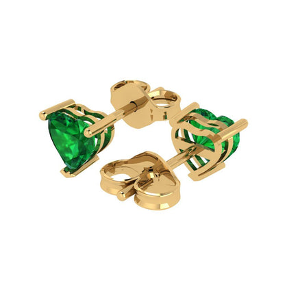 1.5 ctw Emerald Studs Earrings | 6.0mm Heart Cut White Gold Push back | May Birthstone