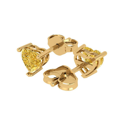 1.5cttw Heart Cut Natural Citrine Gold-Plated 925 Silver Push Back Stud Earrings
