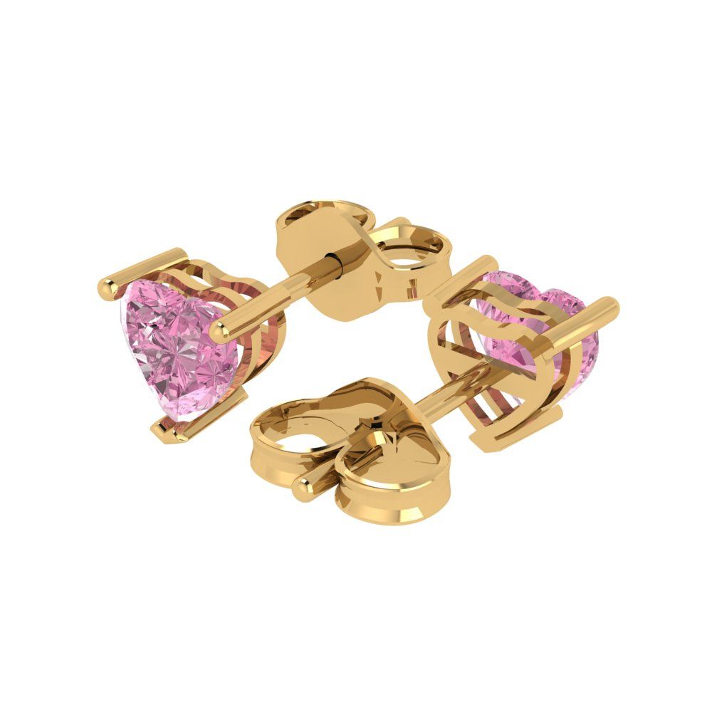 1.5cttw Heart Cut Simulated Pink Diamond Gold-Plated 925 Silver Push Back Stud Earrings