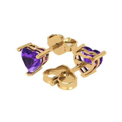 1.5 ctw Amethyst Studs Earrings | 6.0mm Heart Cut White Gold Push back | February Birthstone