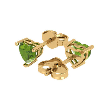 1.5cttw Heart Cut Natural Peridot Gold-Plated 925 Silver Push Back Stud Earrings