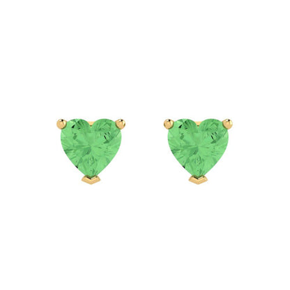 1.5 ctw Green Zirconia Studs Earrings | 6.0mm Heart Cut White Gold Push back | April Birthstone