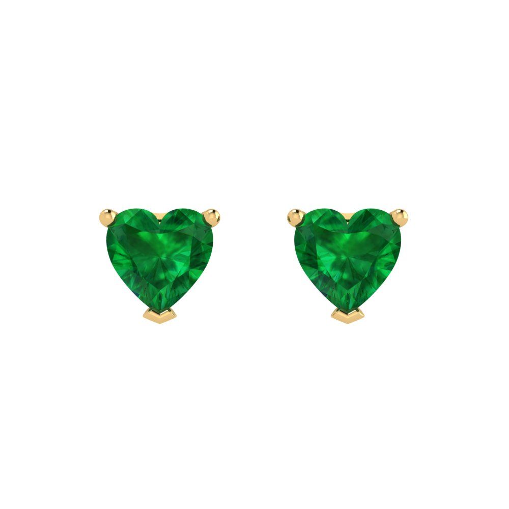 1.5 ctw Emerald Studs Earrings | 6.0mm Heart Cut White Gold Push back | May Birthstone