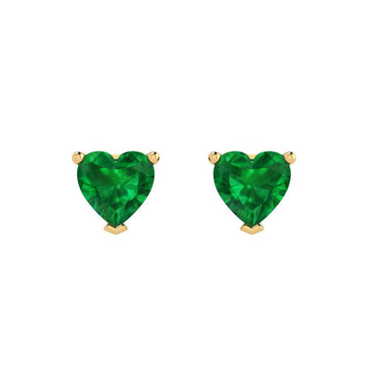 1.5 ctw Emerald Studs Earrings | 6.0mm Heart Cut White Gold Push back | May Birthstone