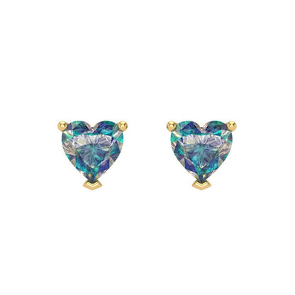 1.5 ctw Blue Moissanite Studs Earrings | 6.0mm Heart Cut White Gold Push back | April Birthstone