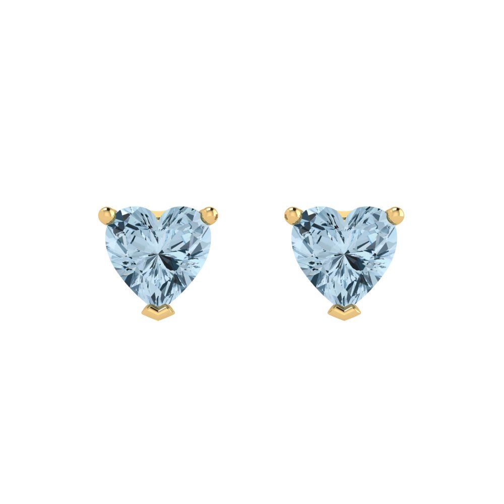 1.5 ctw Aquamarine Studs Earrings | 6.0mm Heart Cut White Gold Push back | March Birthstone