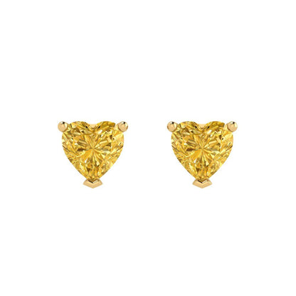 1.5 ctw Citrine Studs Earrings | 6.0mm Heart Cut White Gold Push back | November Birthstone