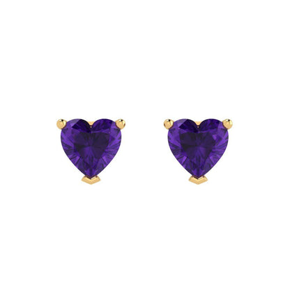 1.5cttw Heart Cut Natural Amethyst Gold-Plated 925 Silver Push Back Stud Earrings