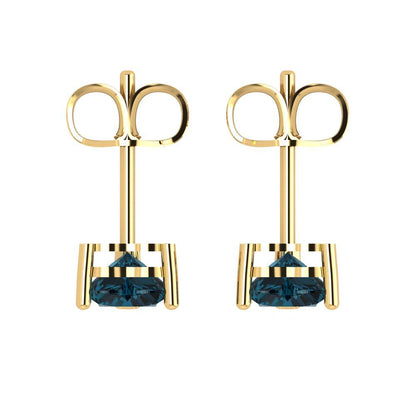 1.5cttw Heart Cut Natural London Blue Topaz Gold-Plated 925 Silver Push Back Stud Earrings