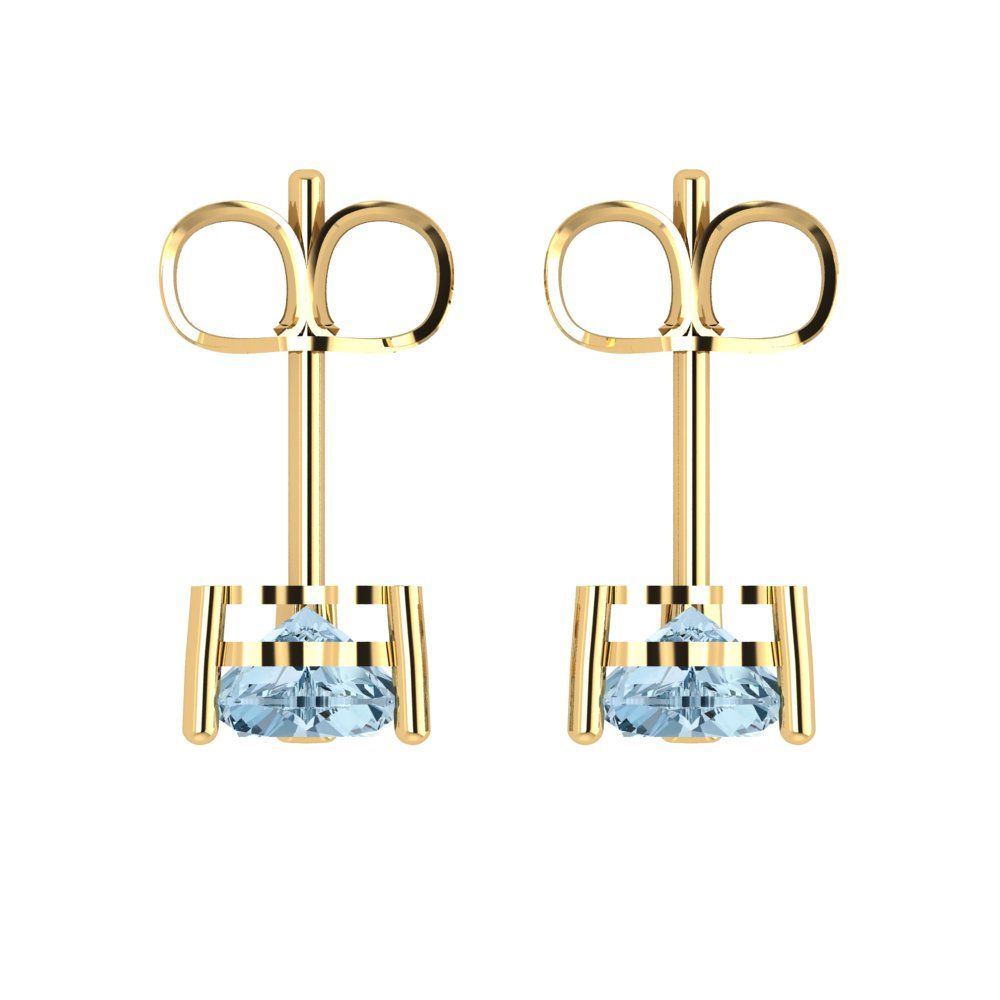 1.5cttw Heart Cut Natural Aquamarine Gold-Plated 925 Silver Push Back Stud Earrings