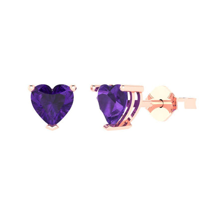 1cttw Heart Cut Natural Amethyst Gold-Plated 925 Silver Push Back Stud Earrings