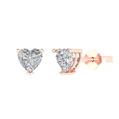 1 ctw White Sapphire Studs Earrings | 5mm Heart Cut White Gold Push back | April Birthstone