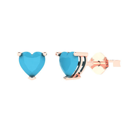 1 ctw Turquoise Studs Earrings | 5mm Heart Cut White Gold Push back | December Birthstone