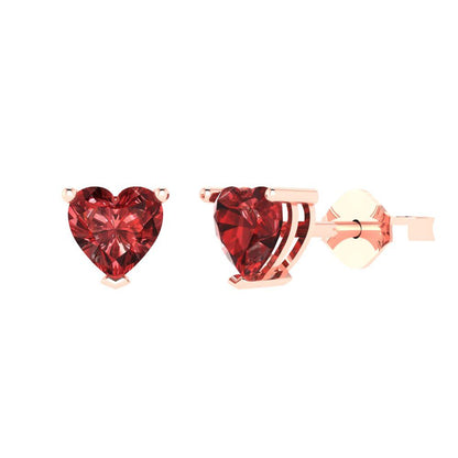 1cttw Heart Cut Natural Garnet Gold-Plated 925 Silver Push Back Stud Earrings