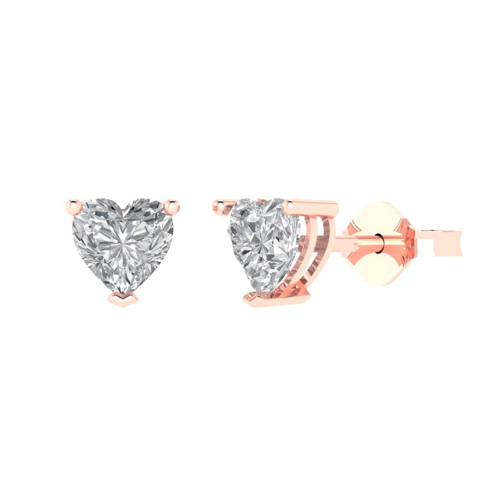 1 ctw Zirconia Diamond Studs Earrings | 5mm Heart Cut White Gold Push back | April Birthstone