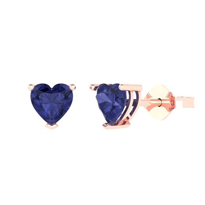 1 ctw Tanzanite Studs Earrings | 5mm Heart Cut White Gold Push back | December Birthstone