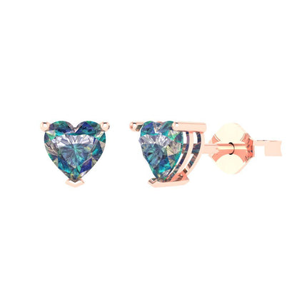 1 ctw Blue Moissanite Studs Earrings | 5mm Heart Cut White Gold Push back | April Birthstone