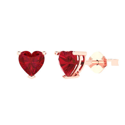 1cttw Heart Cut Simulated Ruby Gold-Plated 925 Silver Push Back Stud Earrings
