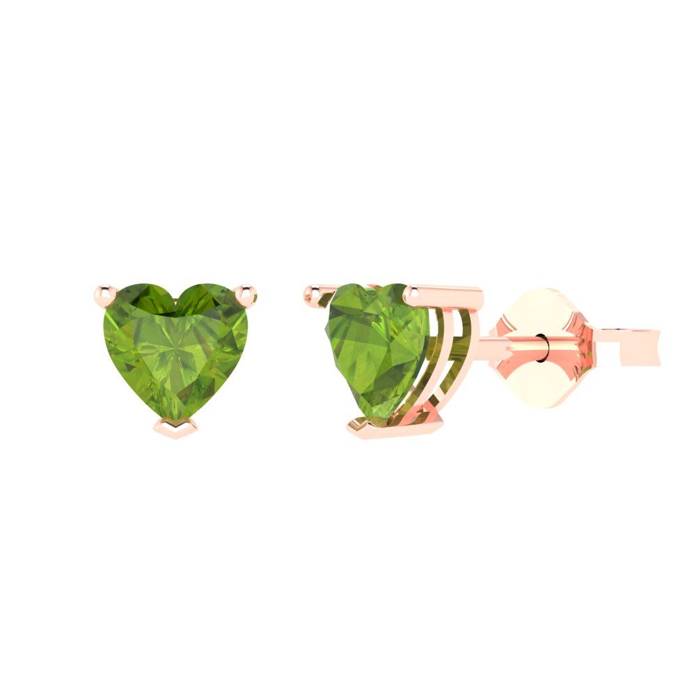 1cttw Heart Cut Natural Peridot Gold-Plated 925 Silver Push Back Stud Earrings