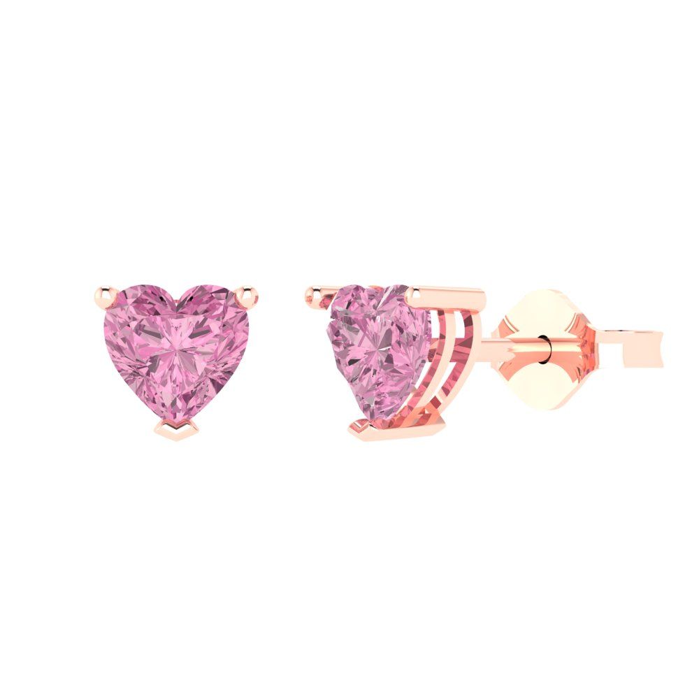 1 ctw Pink Zirconia Studs Earrings | 5mm Heart Cut White Gold Push back | April Birthstone