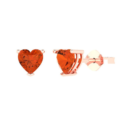 1cttw Heart Cut Simulated Red Diamond Gold-Plated 925 Silver Push Back Stud Earrings