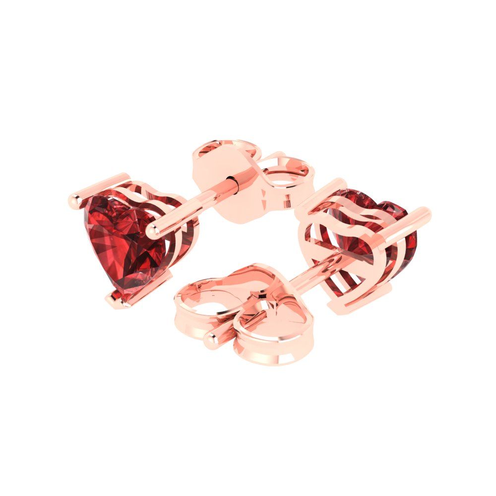 1 ctw Garnet Studs Earrings | 5mm Heart Cut White Gold Push back | January Birthstone