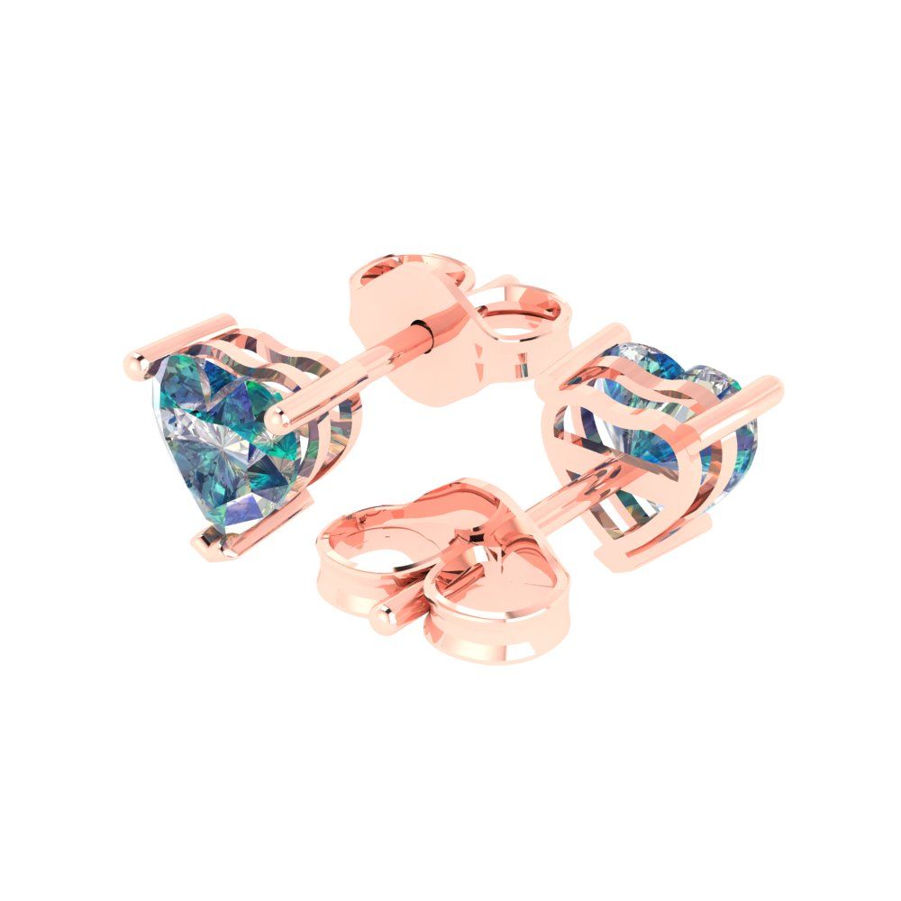 1 ctw Blue Moissanite Studs Earrings | 5mm Heart Cut White Gold Push back | April Birthstone