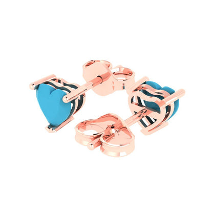 1 ctw Turquoise Studs Earrings | 5mm Heart Cut White Gold Push back | December Birthstone