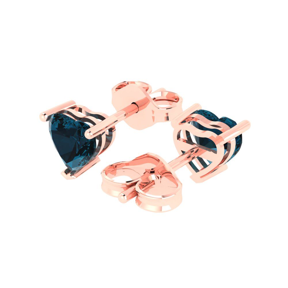 1 ctw London Blue Topaz Studs Earrings | 5mm Heart Cut White Gold Push back | December Birthstone