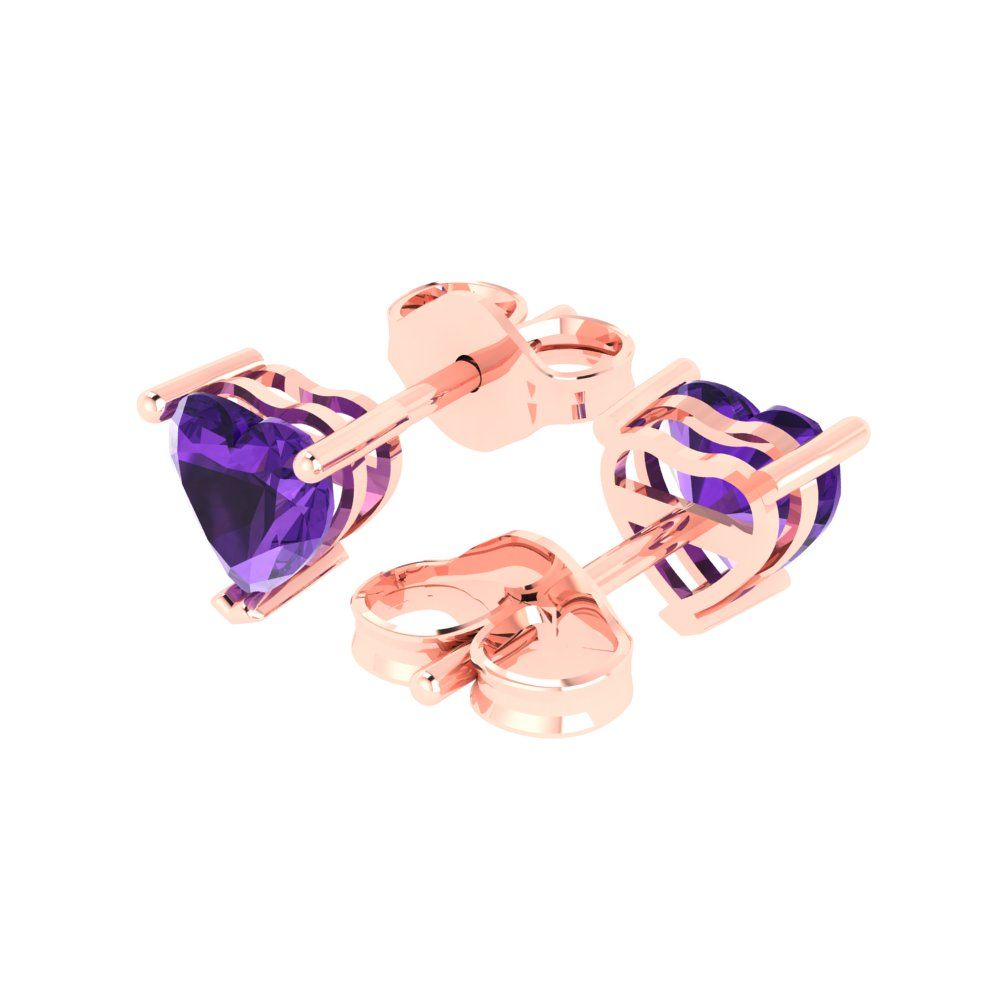 1cttw Heart Cut Natural Amethyst Gold-Plated 925 Silver Push Back Stud Earrings