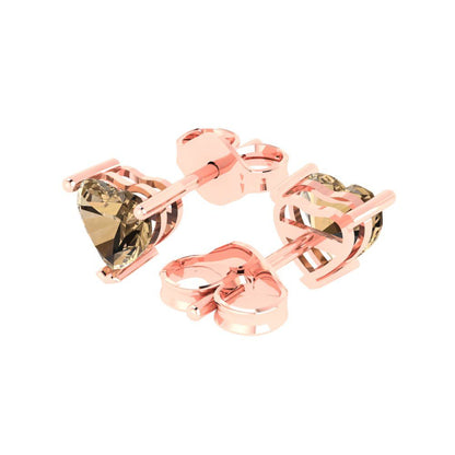 1 ctw Champagne Studs Earrings | 5mm Heart Cut White Gold Push back | April Birthstone