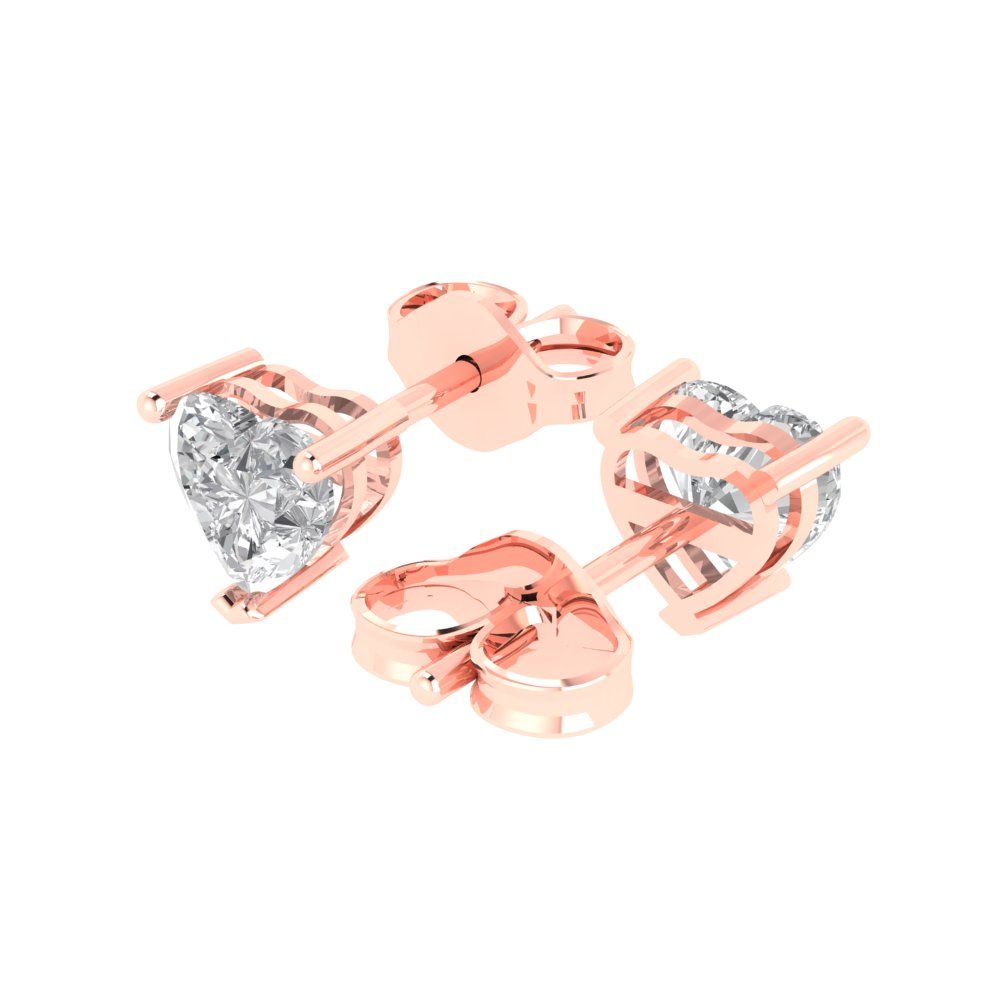 1 ctw Zirconia Diamond Studs Earrings | 5mm Heart Cut White Gold Push back | April Birthstone