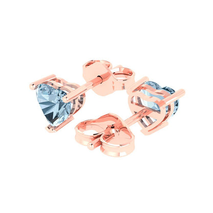 1 ctw Blue Zirconia Studs Earrings | 5mm Heart Cut White Gold Push back | April Birthstone