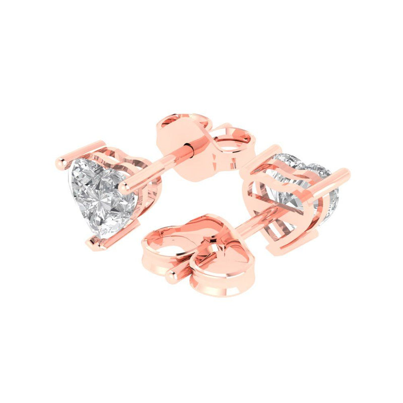 1.0 ct Brilliant Heart Cut Studs Natural Diamond Stone Clarity SI1-2 Color G-H Rose Gold Earrings Push back